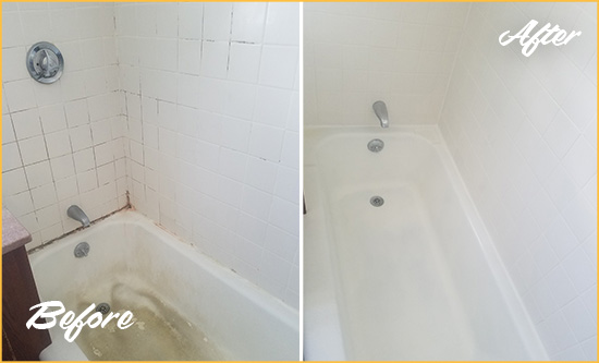 Before and After Picture of a Casmalia Bathtub Caulked to Repair Cracks