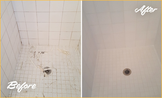 Before and After Picture of a Cayucos Bathroom Re-Caulked To Repair Damaged Caulking