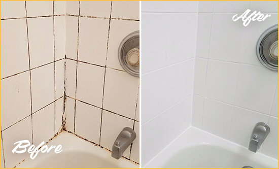 Before and After Picture of a Casmalia Tub Caulked to Remove and Avoid Mold