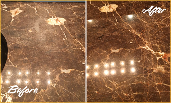 Before and After Picture of a Casmalia Marble Stone Countertop Polished to Eliminate Stains