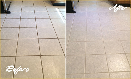 Before and After Picture of a San Luis Obispo Kitchen Ceramic Floor Sealed to Protect From Dirt and Spills