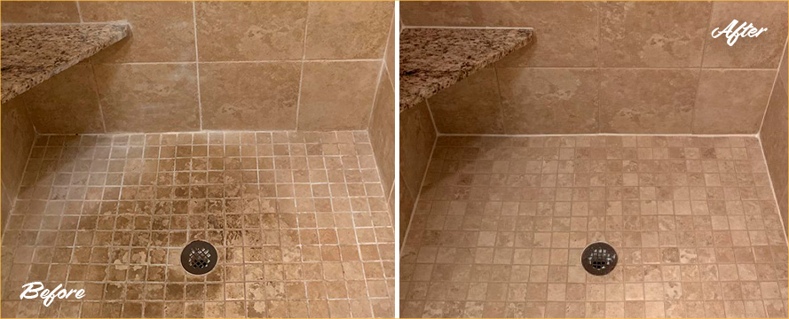Shower Before and After Our Superb Hard Surface Restoration Services in Santa Barbara, CA