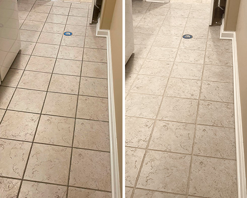 Laundry Room Floor Before and After a Grout Cleaning in Atascadero