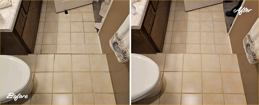 Guest Bathroom Floor Before and After a Service from Our Tile and Grout Cleaners in Arroyo Grande