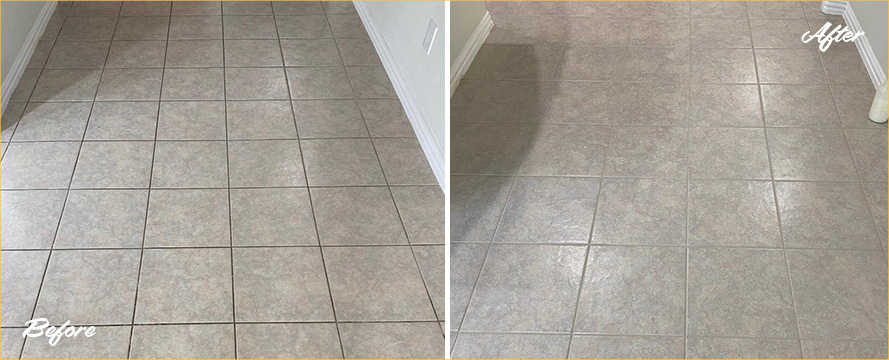 Living Room Floor Before and After a Service from Our Tile and Grout Cleaners in Maricop