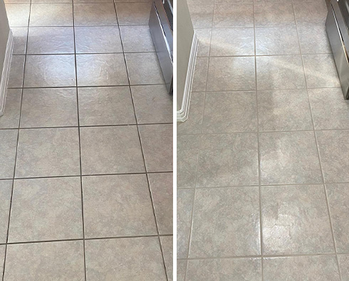 Kitchen Floor Before and After a Service from Our Tile and Grout Cleaners in Maricopa