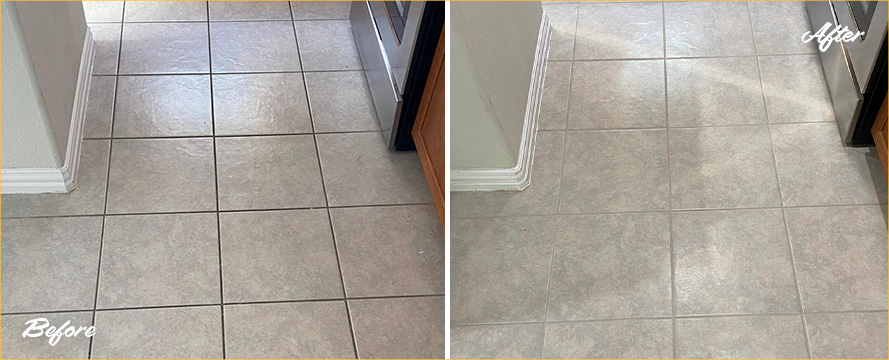 Kitchen Floor Before and After a Service from Our Tile and Grout Cleaners in Maricopa