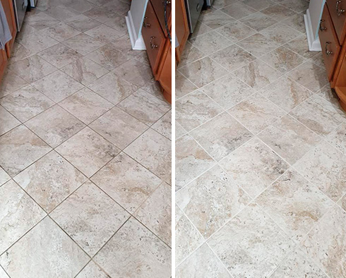 Floor Before and After a Grout Recoloring in Maricopa, CA