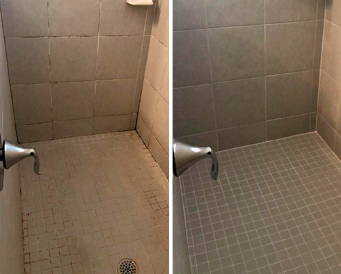 Shower Stall Before and After a Service from Our Tile and Grout Cleaners in San Luis Obispo
