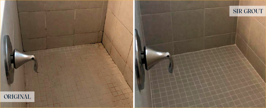 Shower Stall Before and After a Service from Our Tile and Grout Cleaners in San Luis Obispo