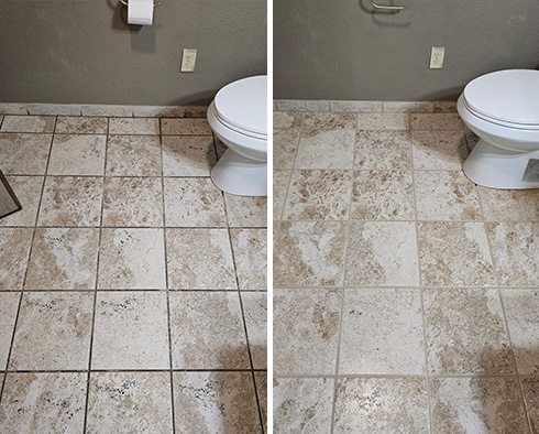 Bathroom Floor Before and After a Grout Sealing in Atascadero, CA