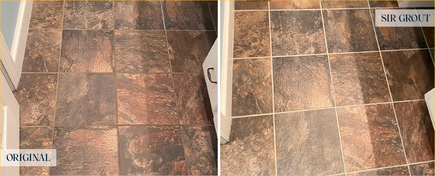 Bathroom Floor Before and After a Superb Grout Recoloring in Oceano, CA