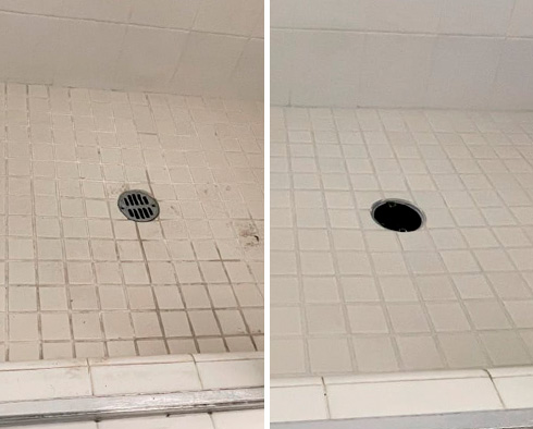 Shower Floor Before and After a Tile Cleaning in Santa Maria