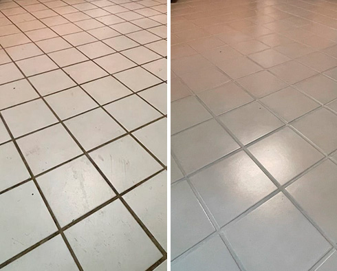 Kitchen Floor Before and After a Service from Our Tile and Grout Cleaners in Buellton