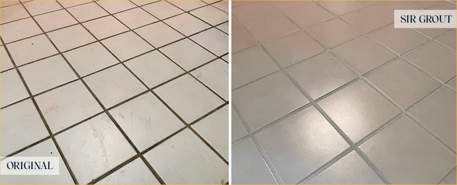 Kitchen Floor Before and After a Service from Our Tile and Grout Cleaners in Buellton