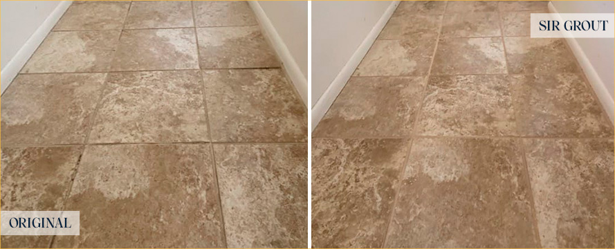 Hallway Floor Before and After a Service from Our Tile and Grout Cleaners in San Luis Obispo