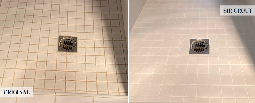 Shower Floor Before and After a Service from Our Tile and Grout Cleaners in San Luis Obispo