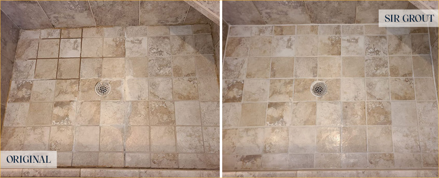 Shower Before and After a Flawless Grout Sealing in Maricopa, CA