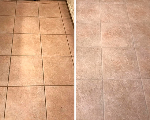 Floor Before and After a Grout Recoloring in Oceano, CA